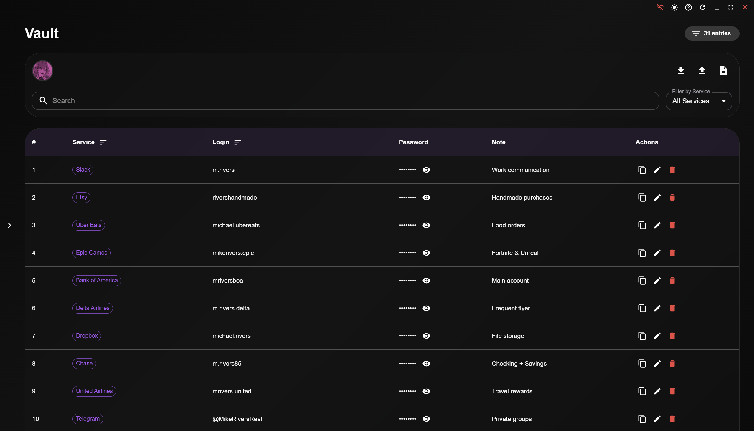 Main Vault Interface